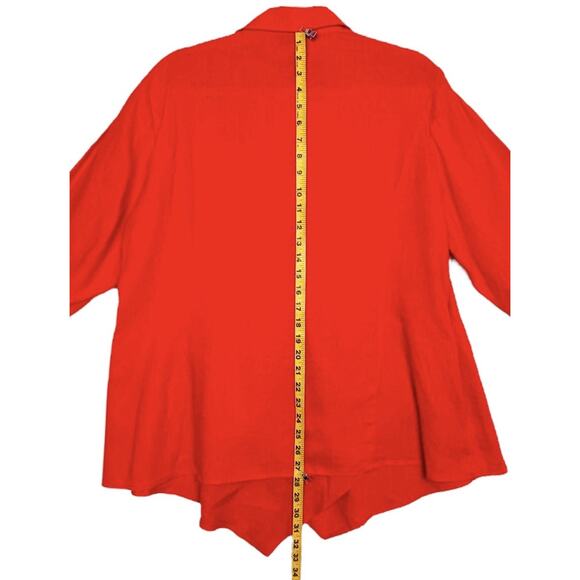 Jones NY Sz 1X Linen Shirt Top Red Asymmetric Button Front Lightweight - Picture 8 of 13